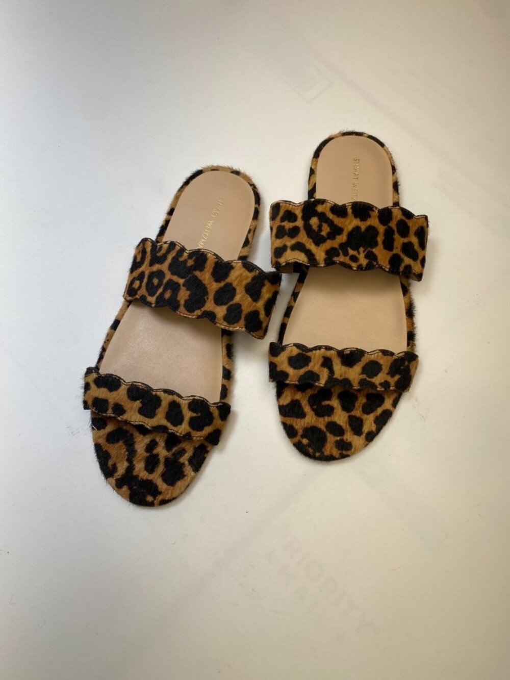 Stuart Weitman Womens Santorini Scallop Leopard Print Slide Sandal Sz 7.5